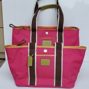 Vintage Coach Hampton Y2k 2000s Preppy Hot Pink PVC Tote Shoulder Bag Set Of 2
